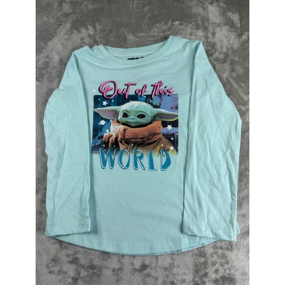 Star Wars Grogu Baby Yoda Out of This World Long Sleeve Tee Aqua Kids XS 4/5